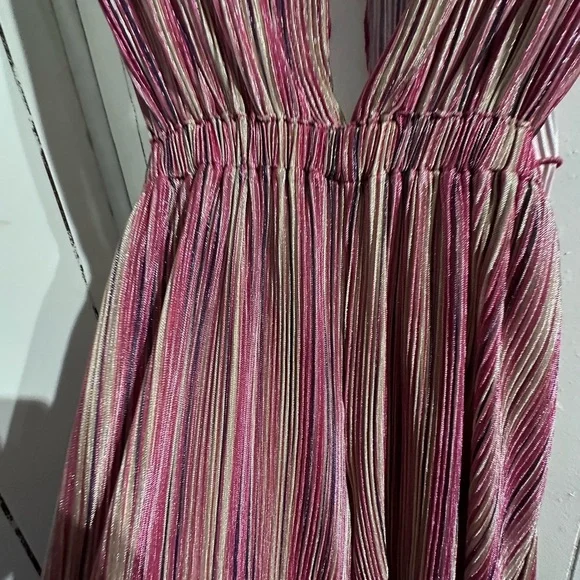 AKIRA Pink and GOLD Striped IRIDESCENT JUMPSUIT ROMPER - Picture 3 of 8